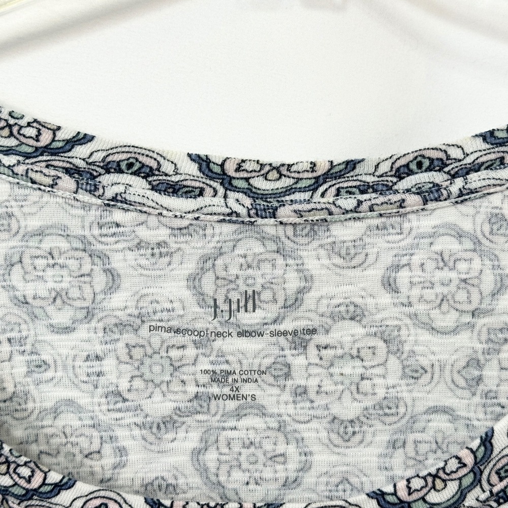 J. Jill Plus Size 4X Top Blue White Cotton Floral Medallion Boho Cottagecore 681 - Picture 4 of 7
